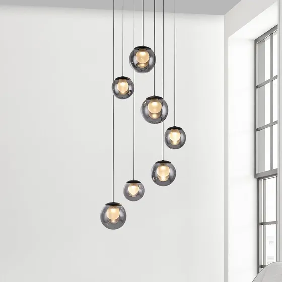 Lámpara colgante LED Popup PURE, gris ahumado, Ø 40 cm, 7 luces
