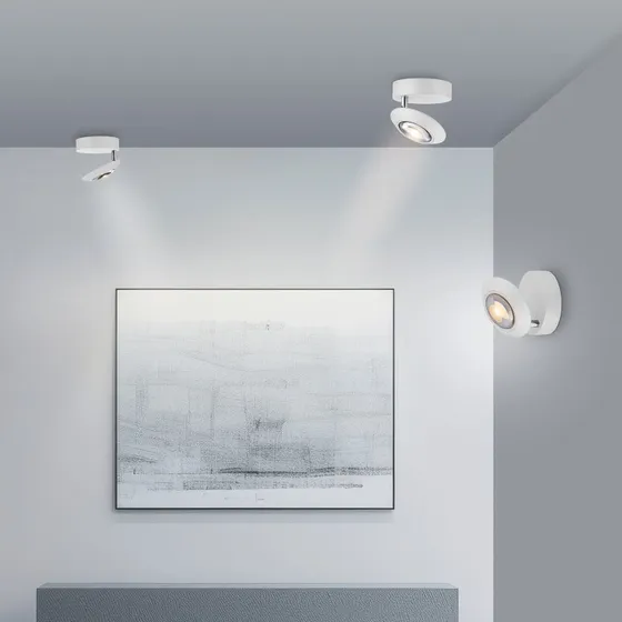 Lámpara LED de techo Oculis PURE, blanca, Ø 15 cm, hierro y cristal