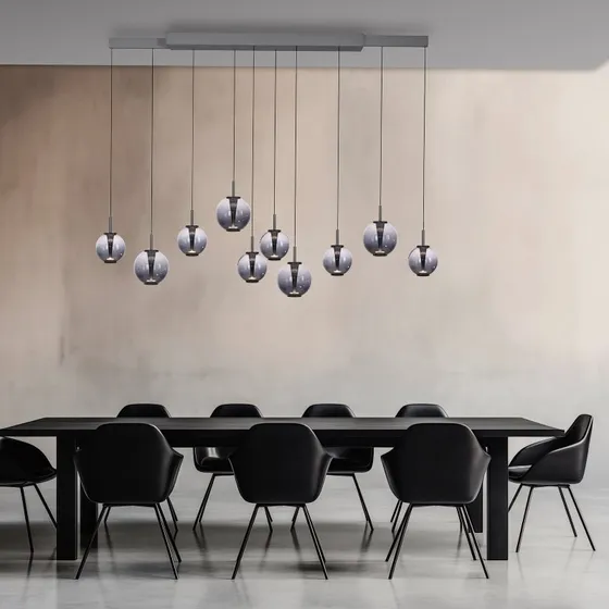 Lámpara colgante LED E-Infinity PURE gris, 198 cm, 10 luces