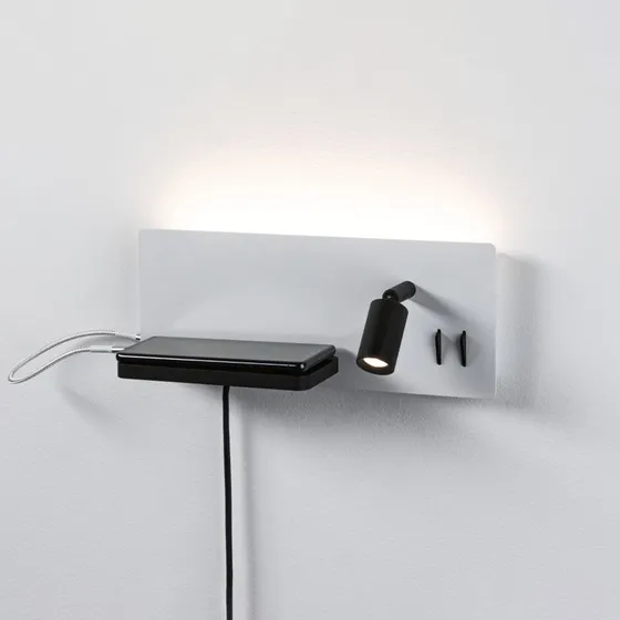 Paulmann Aplique de pared LED Serra, USB-C, Blanco/Negro