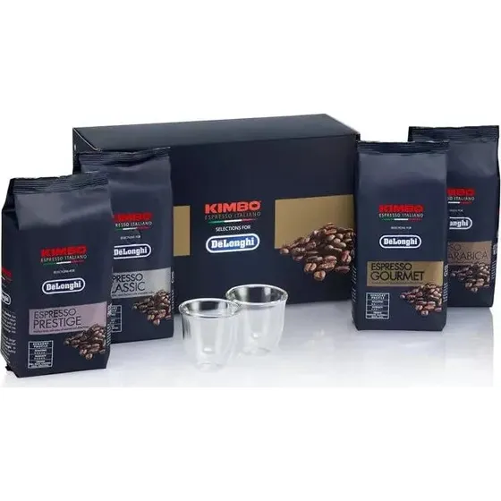 De'Longhi Kit de Degustación Café Kimbo con 2 Vasos Espresso DLSC316