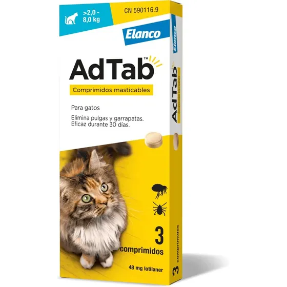 AdTab Antiparasitario Masticable para Gatos 48mg (2-8kg) - 3 Comprimidos