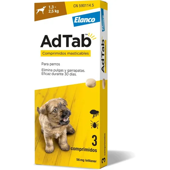 Adtab Antiparasitario Masticable para Perros 1,3-2,5kg (3 Comprimidos)