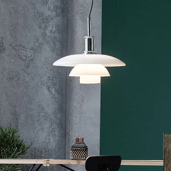 Louis Poulsen Lámpara Colgante PH 3½-3 Cromado y Vidrio Opal