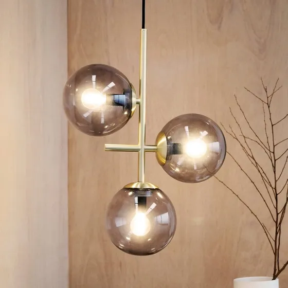 Dyberg Larsen Lámpara Colgante Como de 3 Luces en Latón y Cristal Ahumado