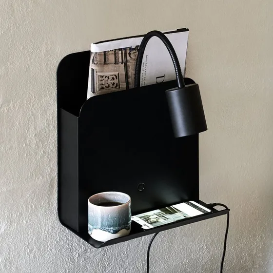 Nordlux Aplique de Pared Roomi Negro con Estante y USB