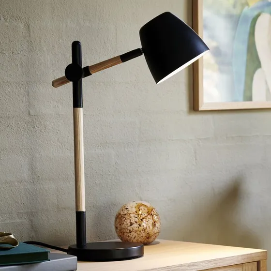 Nordlux Lámpara de Sobremesa Theo Black con Madera de Fresno