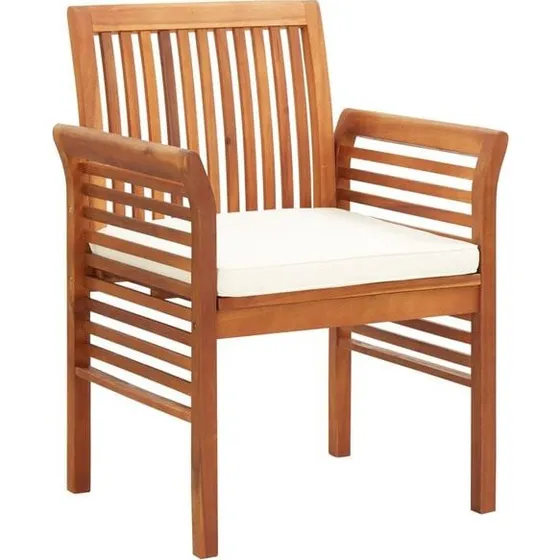 vidaXL Silla de Comedor Jardín Acacia Cojín Crema