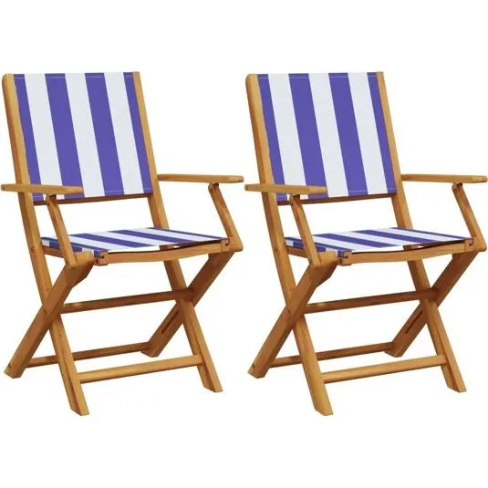 Marca: Silla Plegable de Acacia con Tela Azul y Blanco