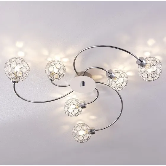 Lindby Plafón Tyron, Ø 65 cm, Cromo y Cristal