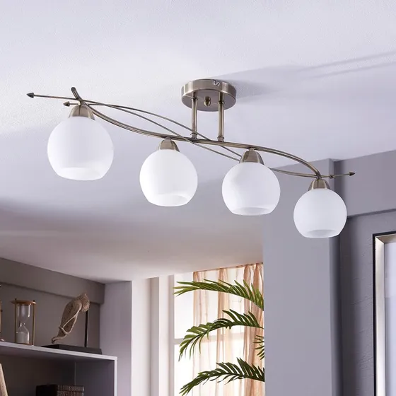 Lámpara de Techo Lindby Leanda, 80 cm, 4 Luces, Latón Envejecido y Cristal