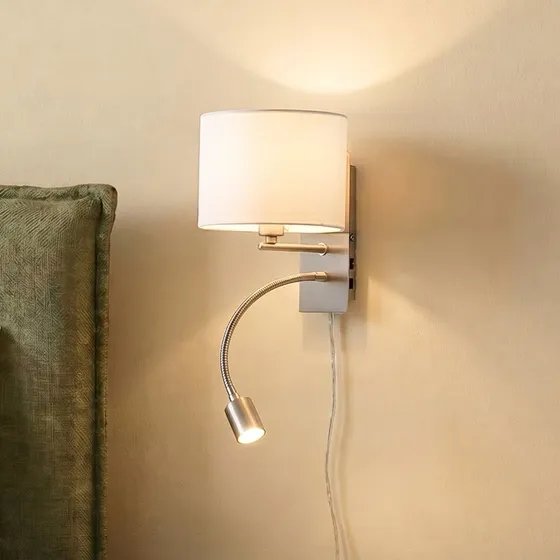 Lindby Florens Aplique de Pared LED Níquel y Tela Blanca