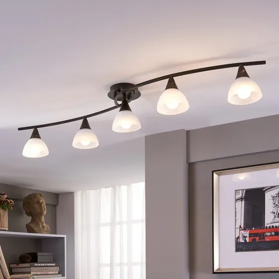 Lindby Lámpara de Techo Della, Negro y Dorado, 110 cm, 5 Luces E14