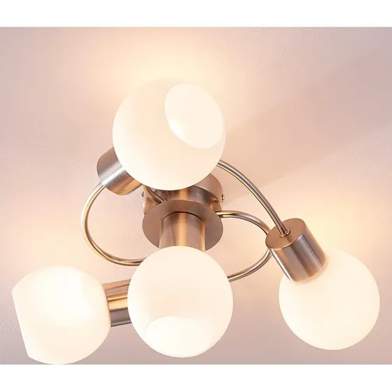 Plafón Lindby Ciala, 43 cm, 4 luces, Níquel y Cristal Opal