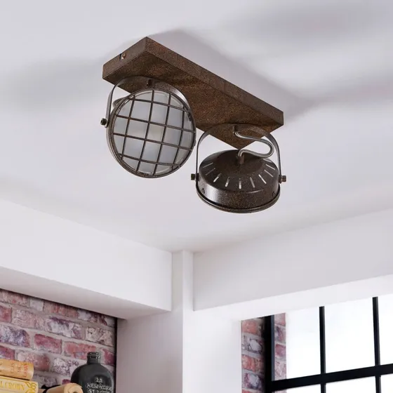 Lindby Tamin 2 Lámpara de Techo Industrial Color Óxido y Blanco