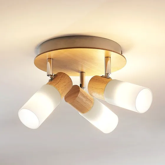 Lindby Christoph Lámpara de Techo de Madera con 3 Focos Giratorios