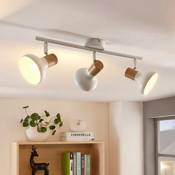Lindby Fridolin Lámpara de Techo de 3 Luces, Blanco y Madera, 50cm