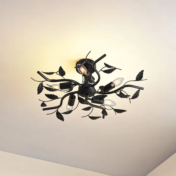 Lindby Plafón Yos 58 cm, 5 Luces, Negro y Dorado, E14