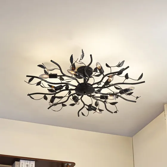 Lámpara de techo Lindby Yos, 10 luces, 95 cm, Negro y Dorado