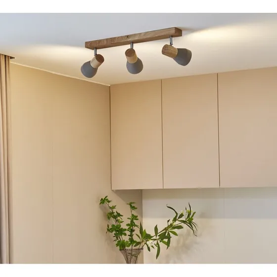 Lindby Filiz Lámpara de Techo de Hormigón y Madera - 3 Luces