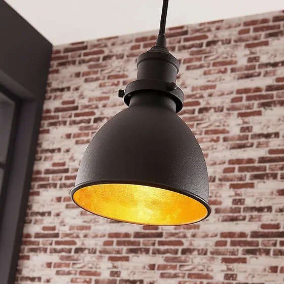 Lindby Jasminka Lámpara Colgante Negro y Oro - Estilo Industrial