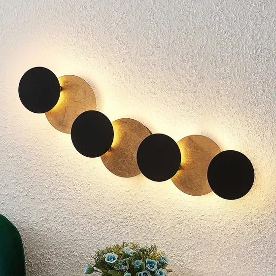 Lindby Aplique de Pared LED Grazyna, 72 cm, Negro y Dorado, Regulable