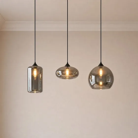 Lámpara Colgante Lindby Marla Smoke - 3 Luces de Cristal Gris