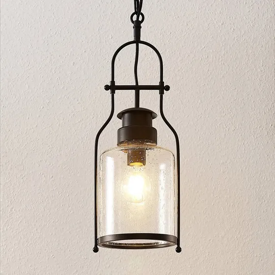 Lindby Lámpara Colgante Rozalie Vintage Negro y Cristal Transparente