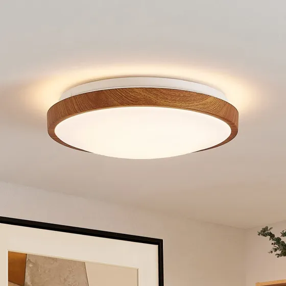 Plafón LED Lindby Mynte, Ø 30 cm, Aspecto Madera y Plástico