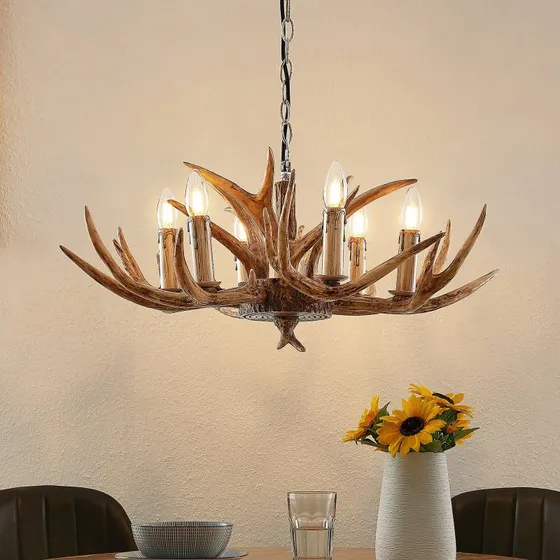 Lindby Lámpara Colgante Tejask Ø70 cm, 6 Luces, Estilo Rústico