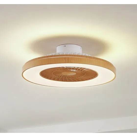 Lindby Ventilador de Techo LED Teleo, Ø 58 cm, Madera, CCT