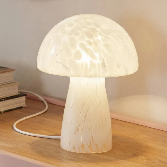 Lindby Hubi Lámpara de Sobremesa Blanca de Cristal con Forma de Seta