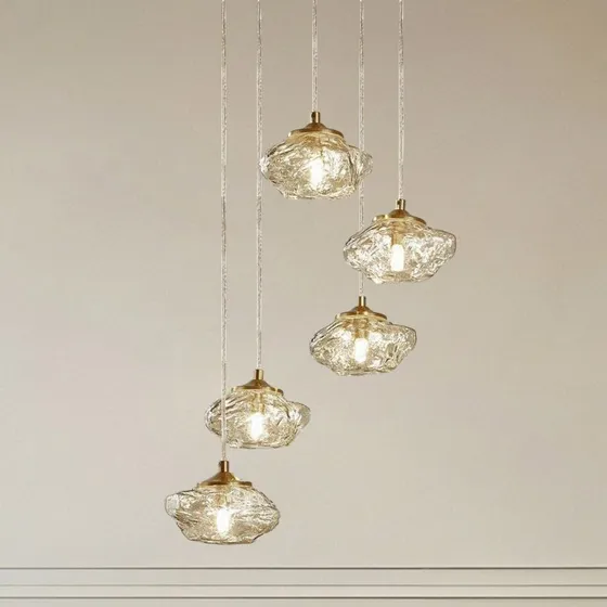 Lindby Piatra Lámpara Colgante de 5 Luces Ámbar y Latón