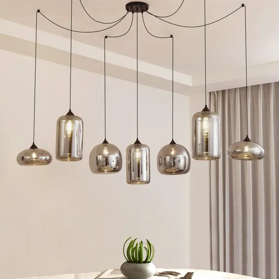 Lindby Marla Lámpara Colgante 7 Luces Gris Ahumado - 128 cm