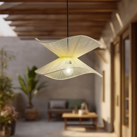 Lámpara colgante exterior Lindby Valdorin, beige, algodón, IP44