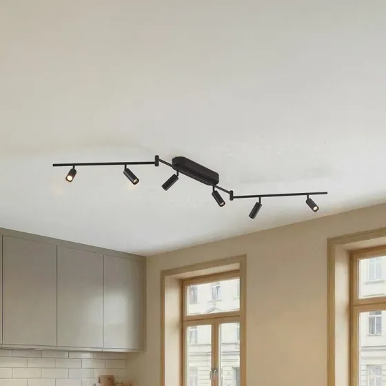 Lindby Plafón LED Eldrin Negro con 6 Focos Orientables