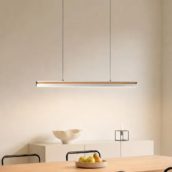 Lucande Lámpara Colgante LED Lutana 101 cm Oro Rosa y Madera