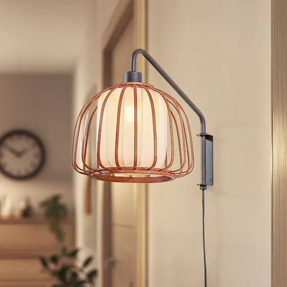 Aplique de pared Lindby Davella Ø 26 cm - Bambú y Textil Negro
