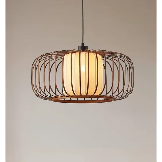 Lindby Lámpara colgante Davella, Ø 50 cm, bambú y textil