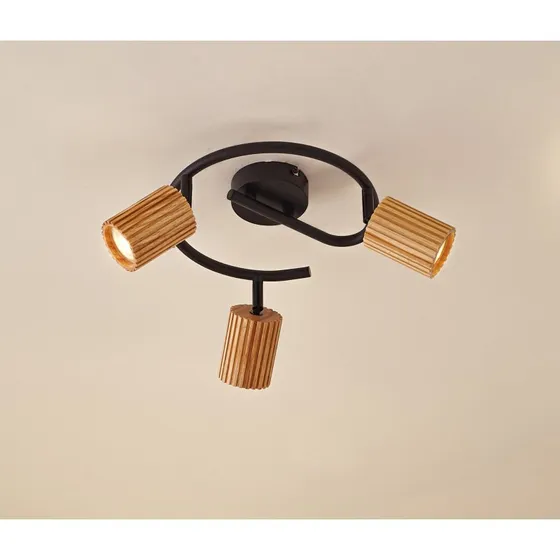 Lindby Downlight Stralino, 3 luces, Ø31 cm, madera y hierro