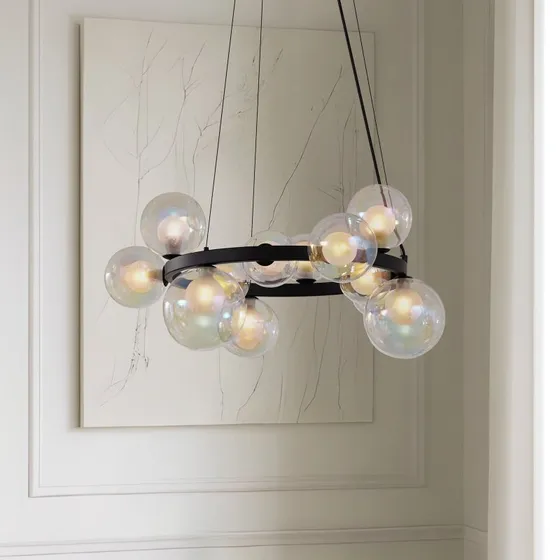 Lámpara colgante Lucande Marvi, Ø 68 cm, Negro y Cristal