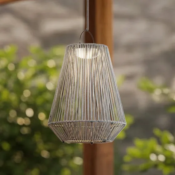 Lámpara colgante solar LED Lindby Austas, gris, Ø 32 cm, IP54