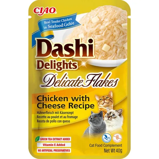 INABA Churu Dashi Delights Delicate Flakes Pollo y Queso 40g