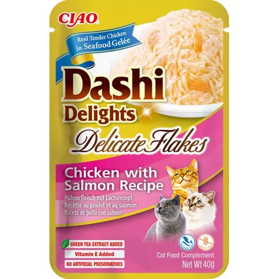 INABA Churu Dashi Delights Delicate Flakes Pollo y Salmón 40g
