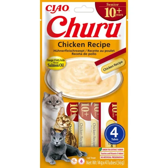 INABA Churu Cremoso Senior Pollo - Snack de Puré para Gatos