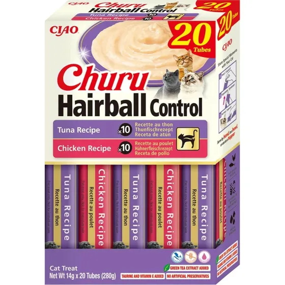 INABA Churu Hairball Control Variedades Pollo y Atún 280g