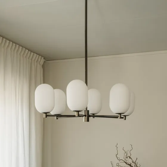 Watt & Veke Lámpara Colgante Noor Ópalo y Negro, 6 Luces