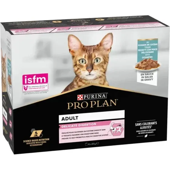 Purina Pro Plan Digestión Delicada Pescado en Salsa para Gatos, 10x85g