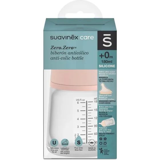 Suavinex Biberón Zero Zero Anticólicos 180 ml Flujo Lento S