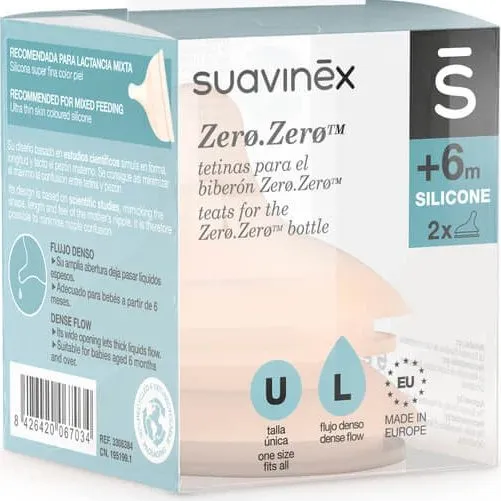 Suavinex Tetinas Zero Zero de Flujo Denso para Biberón, 2 Unidades